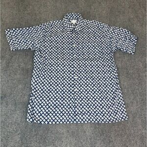 Maus & Hoffman Mens Size Large White Blue  Geometric Short SleeveButton Up Shirt